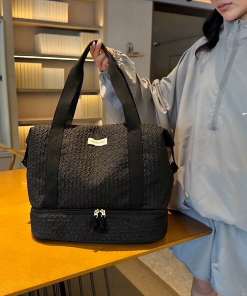 shopnikoniko(ショップニコニコ)の「ボストンバッグ 旅行 軽量 トラベルバッグ 大容量 独立収納付き ふくれジャガード キャリーオンバッグ(スーツケース/キャリーバッグ・レディース・グリーン/ピンク/ブラック・フリー)」の5枚目の写真