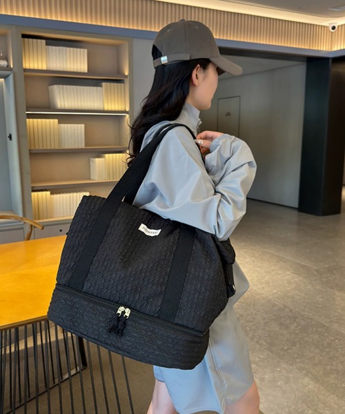 shopnikoniko(ショップニコニコ)の「ボストンバッグ 旅行 軽量 トラベルバッグ 大容量 独立収納付き ふくれジャガード キャリーオンバッグ(スーツケース/キャリーバッグ・レディース・グリーン/ピンク/ブラック・フリー)」の6枚目の写真