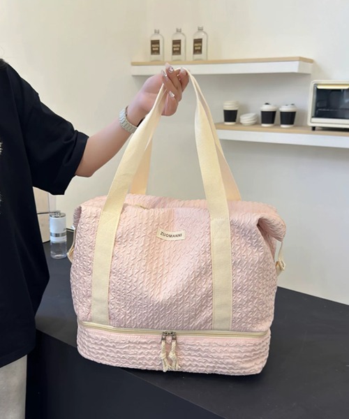 shopnikoniko(ショップニコニコ)の「ボストンバッグ 旅行 軽量 トラベルバッグ 大容量 独立収納付き ふくれジャガード キャリーオンバッグ(スーツケース/キャリーバッグ・レディース・グリーン/ピンク/ブラック・フリー)」の8枚目の写真