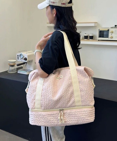 shopnikoniko(ショップニコニコ)の「ボストンバッグ 旅行 軽量 トラベルバッグ 大容量 独立収納付き ふくれジャガード キャリーオンバッグ(スーツケース/キャリーバッグ・レディース・グリーン/ピンク/ブラック・フリー)」の9枚目の写真