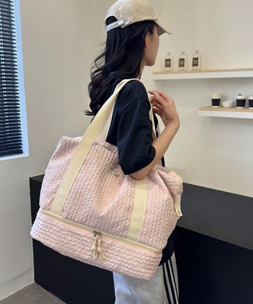 shopnikoniko(ショップニコニコ)の「ボストンバッグ 旅行 軽量 トラベルバッグ 大容量 独立収納付き ふくれジャガード キャリーオンバッグ(スーツケース/キャリーバッグ・レディース・グリーン/ピンク/ブラック・フリー)」の10枚目の写真