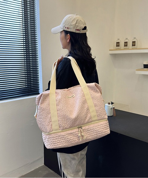 shopnikoniko(ショップニコニコ)の「ボストンバッグ 旅行 軽量 トラベルバッグ 大容量 独立収納付き ふくれジャガード キャリーオンバッグ(スーツケース/キャリーバッグ・レディース・グリーン/ピンク/ブラック・フリー)」の11枚目の写真
