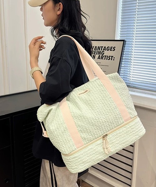 shopnikoniko(ショップニコニコ)の「ボストンバッグ 旅行 軽量 トラベルバッグ 大容量 独立収納付き ふくれジャガード キャリーオンバッグ(スーツケース/キャリーバッグ・レディース・グリーン/ピンク/ブラック・フリー)」の12枚目の写真
