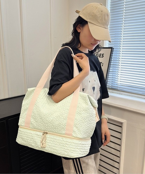 shopnikoniko(ショップニコニコ)の「ボストンバッグ 旅行 軽量 トラベルバッグ 大容量 独立収納付き ふくれジャガード キャリーオンバッグ(スーツケース/キャリーバッグ・レディース・グリーン/ピンク/ブラック・フリー)」の14枚目の写真