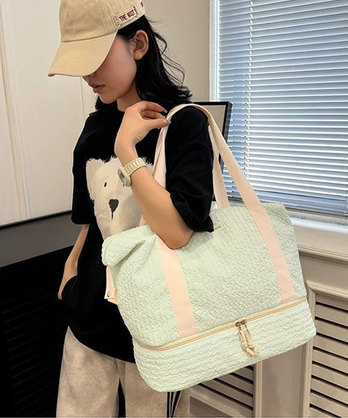 shopnikoniko(ショップニコニコ)の「ボストンバッグ 旅行 軽量 トラベルバッグ 大容量 独立収納付き ふくれジャガード キャリーオンバッグ(スーツケース/キャリーバッグ・レディース・グリーン/ピンク/ブラック・フリー)」の15枚目の写真