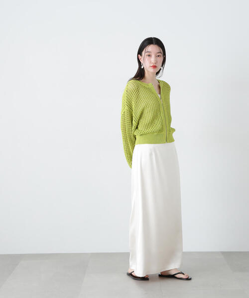 N.(N. Natural Beauty Basic)(エヌエヌナチュラルビューティーベーシック)の「サテンナロースカート(スカート・レディース・ネイビー/オフホワイト・SMALL/MEDIUM)」の5枚目の写真