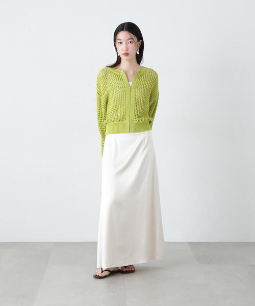 N.(N. Natural Beauty Basic)(エヌエヌナチュラルビューティーベーシック)の「サテンナロースカート(スカート・レディース・ネイビー/オフホワイト・SMALL/MEDIUM)」の6枚目の写真