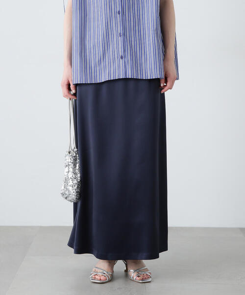 N.(N. Natural Beauty Basic)(エヌエヌナチュラルビューティーベーシック)の「サテンナロースカート(スカート・レディース・ネイビー/オフホワイト・SMALL/MEDIUM)」の18枚目の写真