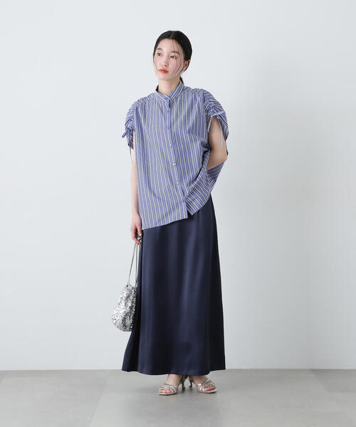 N.(N. Natural Beauty Basic)(エヌエヌナチュラルビューティーベーシック)の「サテンナロースカート(スカート・レディース・ネイビー/オフホワイト・SMALL/MEDIUM)」の19枚目の写真