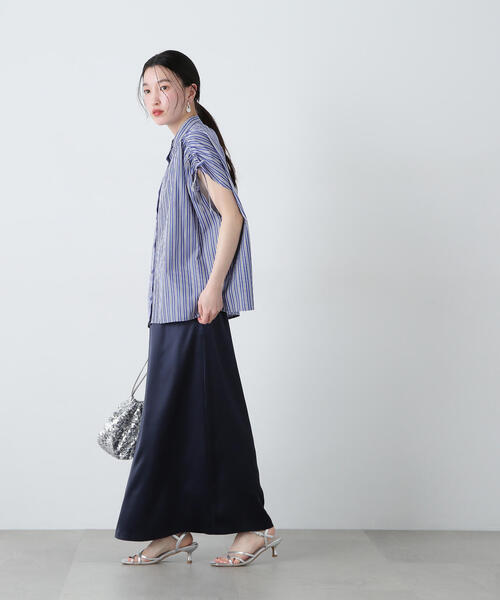 N.(N. Natural Beauty Basic)(エヌエヌナチュラルビューティーベーシック)の「サテンナロースカート(スカート・レディース・ネイビー/オフホワイト・SMALL/MEDIUM)」の20枚目の写真