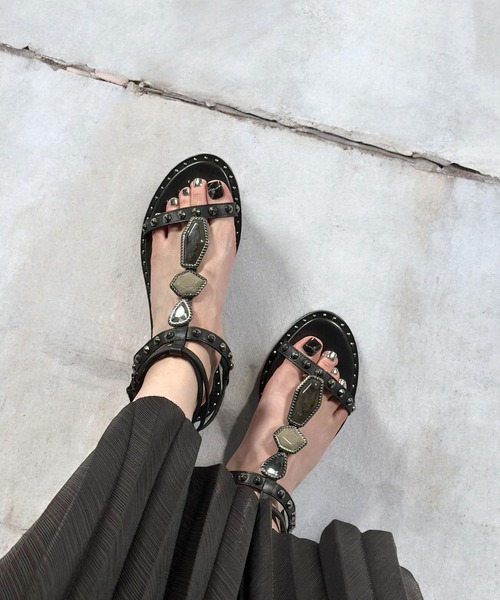 ASH（アッシュ）の「ASH/アッシュ【PENNY】ストーングラディエーターサンダル スタッズ フラット 3cmヒール（サンダル・レディース・ブラック/グリーン/ブラウン・35/36/37/38/39）」の7枚目の写真