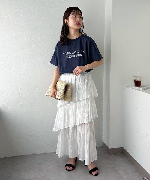 DISCOAT(ディスコート)の「【WEB限定】VIVREロゴプリントTシャツ(Tシャツ/カットソー・レディース・ホワイト/ホワイト系その他/ネイビー・MEDIUM)」の19枚目の写真