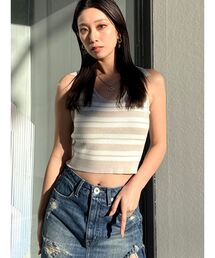 GYDA | ボーダーノースリPOLOニットトップス(ニット/セーター)