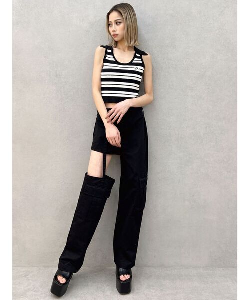 GYDA（ジェイダ）の「ボーダーノースリPOLOニットトップス（ニット/セーター・レディース・ピンク/ベージュ/オフホワイト・FREE）」の4枚目の写真