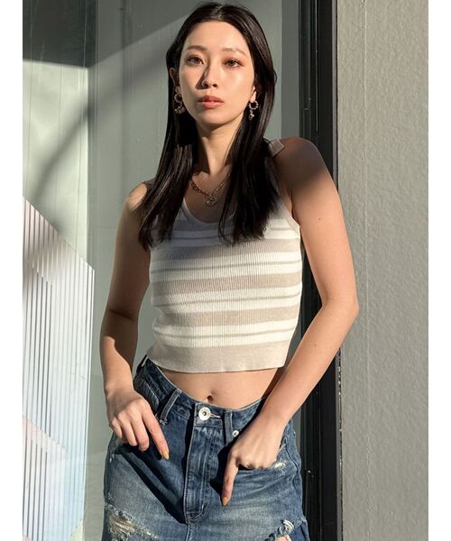 GYDA（ジェイダ）の「ボーダーノースリPOLOニットトップス（ニット/セーター・レディース・ピンク/ベージュ/オフホワイト・FREE）」の6枚目の写真