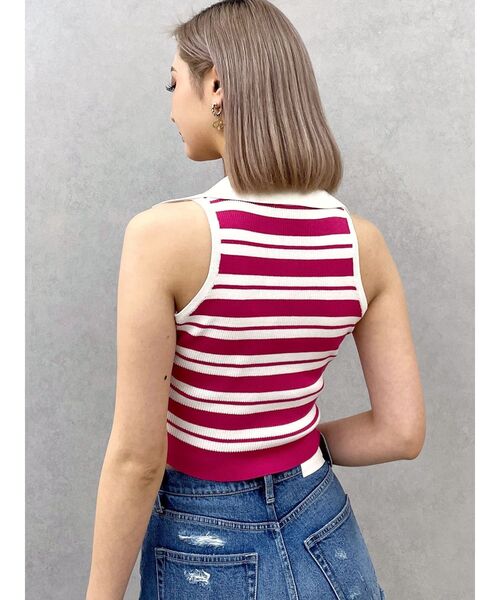 GYDA（ジェイダ）の「ボーダーノースリPOLOニットトップス（ニット/セーター・レディース・ピンク/ベージュ/オフホワイト・FREE）」の10枚目の写真