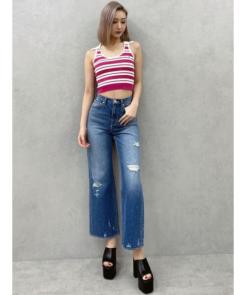 GYDA（ジェイダ）の「ボーダーノースリPOLOニットトップス（ニット/セーター・レディース・ピンク/ベージュ/オフホワイト・FREE）」の11枚目の写真