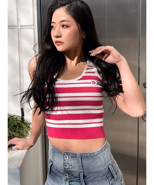 GYDA（ジェイダ）の「ボーダーノースリPOLOニットトップス（ニット/セーター・レディース・ピンク/ベージュ/オフホワイト・FREE）」の12枚目の写真