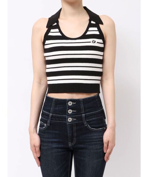 GYDA（ジェイダ）の「ボーダーノースリPOLOニットトップス（ニット/セーター・レディース・ピンク/ベージュ/オフホワイト・FREE）」の14枚目の写真