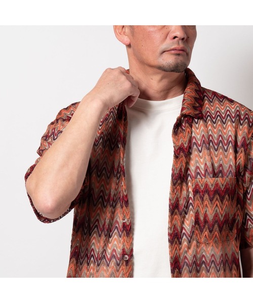 BAYBLO（ベイブロ）の「(SA) レースシアー 総柄 半袖シャツ（シャツ/ブラウス・メンズ・ホワイト系その他/レッド系その他/グリーン系その他/ブラウン系その他・L/M/LL）」の4枚目の写真