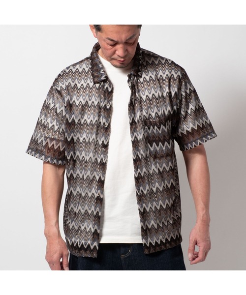 BAYBLO（ベイブロ）の「(SA) レースシアー 総柄 半袖シャツ（シャツ/ブラウス・メンズ・ホワイト系その他/レッド系その他/グリーン系その他/ブラウン系その他・L/M/LL）」の5枚目の写真