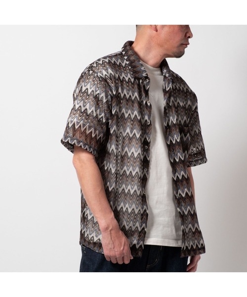 BAYBLO（ベイブロ）の「(SA) レースシアー 総柄 半袖シャツ（シャツ/ブラウス・メンズ・ホワイト系その他/レッド系その他/グリーン系その他/ブラウン系その他・L/M/LL）」の7枚目の写真