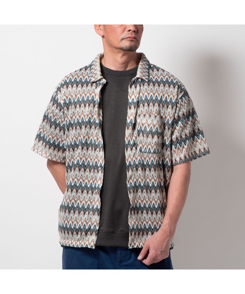 BAYBLO（ベイブロ）の「(SA) レースシアー 総柄 半袖シャツ（シャツ/ブラウス・メンズ・ホワイト系その他/レッド系その他/グリーン系その他/ブラウン系その他・L/M/LL）」の10枚目の写真