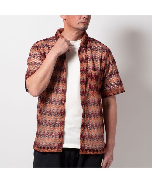 BAYBLO（ベイブロ）の「(SA) レースシアー 総柄 半袖シャツ（シャツ/ブラウス・メンズ・ホワイト系その他/レッド系その他/グリーン系その他/ブラウン系その他・L/M/LL）」の15枚目の写真