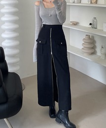 フロントジップスリットカーゴスカート