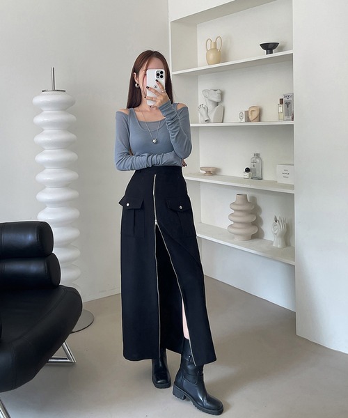 Doula Doula（ドゥーラドゥーラ）の「フロントジップスリットカーゴスカート（スカート・レディース・カーキ/ブラック・M/S）」の15枚目の写真