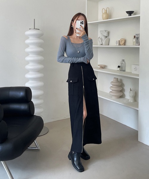 Doula Doula（ドゥーラドゥーラ）の「フロントジップスリットカーゴスカート（スカート・レディース・カーキ/ブラック・M/S）」の16枚目の写真