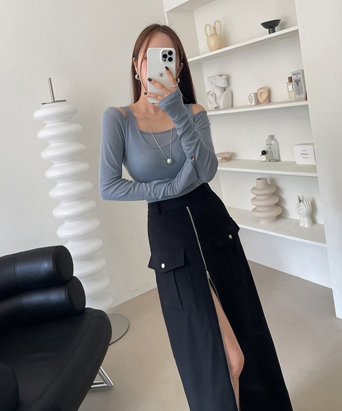 Doula Doula（ドゥーラドゥーラ）の「フロントジップスリットカーゴスカート（スカート・レディース・カーキ/ブラック・M/S）」の17枚目の写真