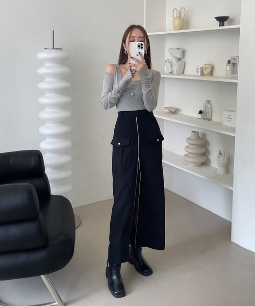 Doula Doula（ドゥーラドゥーラ）の「フロントジップスリットカーゴスカート（スカート・レディース・カーキ/ブラック・M/S）」の18枚目の写真