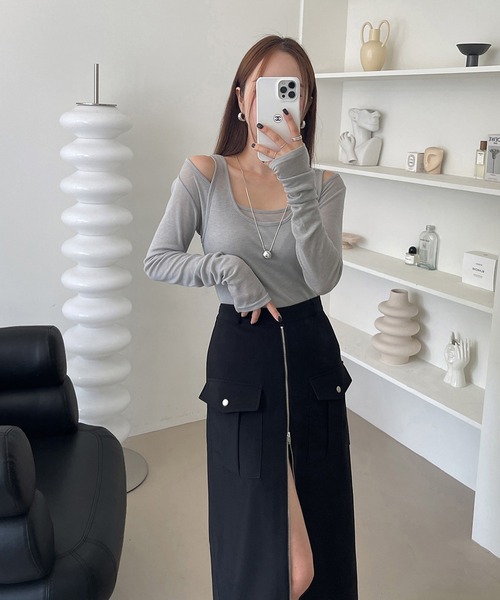 Doula Doula（ドゥーラドゥーラ）の「フロントジップスリットカーゴスカート（スカート・レディース・カーキ/ブラック・M/S）」の20枚目の写真