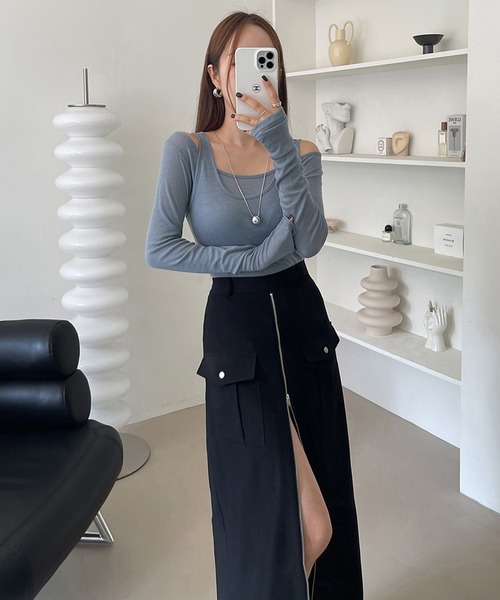 Doula Doula（ドゥーラドゥーラ）の「フロントジップスリットカーゴスカート（スカート・レディース・カーキ/ブラック・M/S）」の21枚目の写真