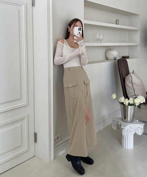 Doula Doula（ドゥーラドゥーラ）の「フロントジップスリットカーゴスカート（スカート・レディース・カーキ/ブラック・M/S）」の4枚目の写真