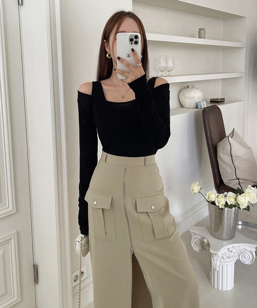 Doula Doula（ドゥーラドゥーラ）の「フロントジップスリットカーゴスカート（スカート・レディース・カーキ/ブラック・M/S）」の7枚目の写真