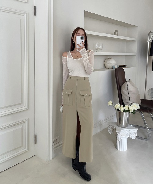 Doula Doula（ドゥーラドゥーラ）の「フロントジップスリットカーゴスカート（スカート・レディース・カーキ/ブラック・M/S）」の13枚目の写真