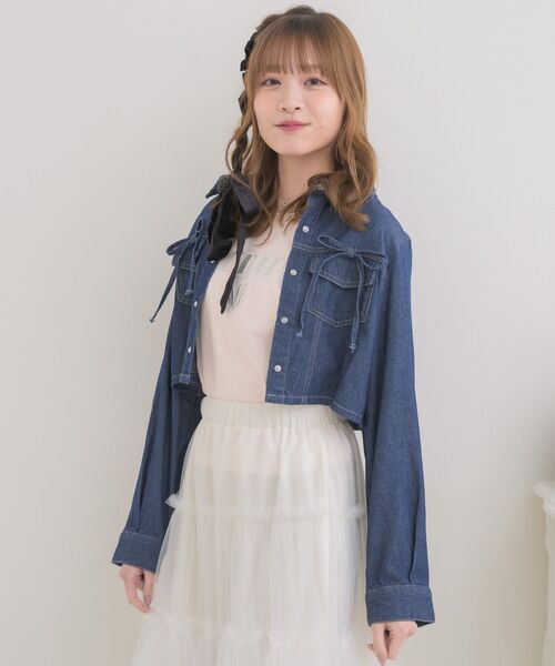 ems excite（エムズエキサイト）の「リボン付デニムSH（シャツ/ブラウス・レディース・インディゴブルー/ブラック/ホワイト系その他・FREE）」の13枚目の写真