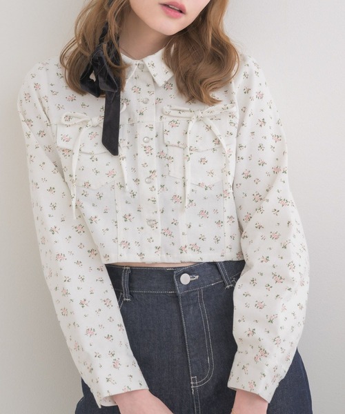 ems excite（エムズエキサイト）の「リボン付デニムSH（シャツ/ブラウス・レディース・インディゴブルー/ブラック/ホワイト系その他・FREE）」の2枚目の写真