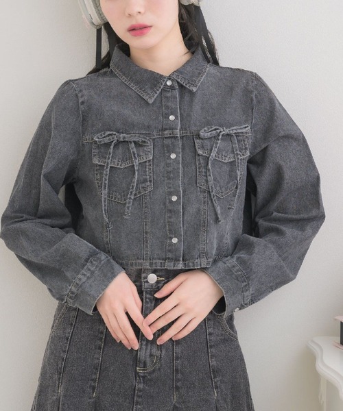 ems excite（エムズエキサイト）の「リボン付デニムSH（シャツ/ブラウス・レディース・インディゴブルー/ブラック/ホワイト系その他・FREE）」の3枚目の写真