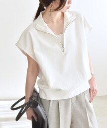 quaranciel:〈洗濯機可能〉ライト ポンチ ハーフジップ フレンチスリーブ TEE