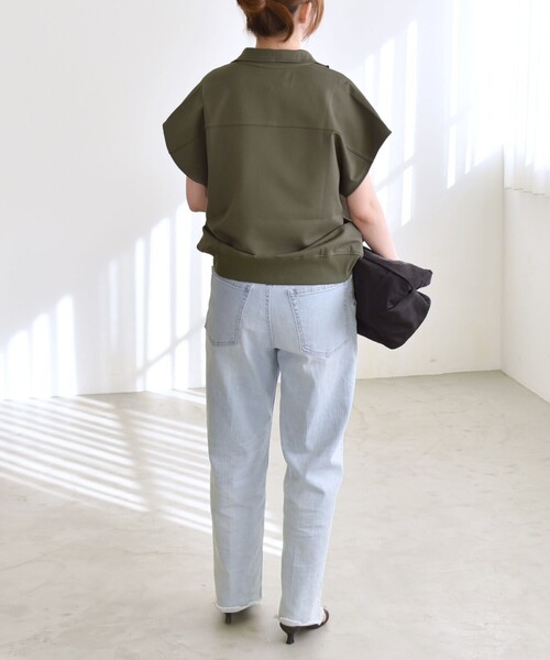 quaranciel(カランシエル)の「quaranciel:〈洗濯機可能〉ライト ポンチ ハーフジップ フレンチスリーブ TEE(Tシャツ/カットソー・レディース・オフホワイト/カーキ/ブラック・ONE SIZE)」の21枚目の写真