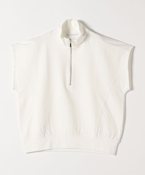 quaranciel(カランシエル)の「quaranciel:〈洗濯機可能〉ライト ポンチ ハーフジップ フレンチスリーブ TEE(Tシャツ/カットソー・レディース・オフホワイト/カーキ/ブラック・ONE SIZE)」の11枚目の写真