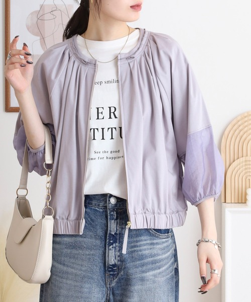 EGLANTINE シアージップジャケット 7分袖シースルー