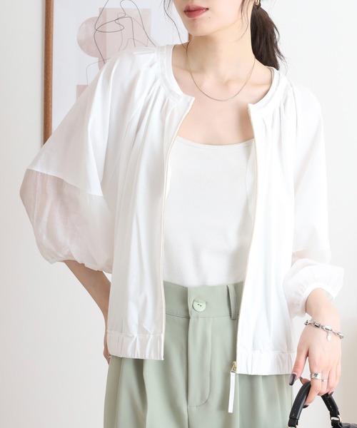 EGLANTINE シアージップジャケット 7分袖シースルー