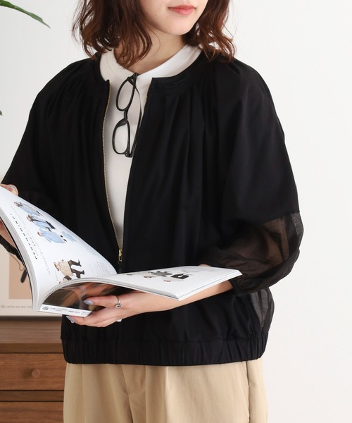 EGLANTINE シアージップジャケット 7分袖シースルー