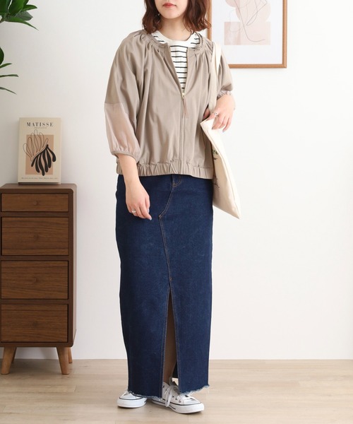 EGLANTINE シアージップジャケット 7分袖シースルー