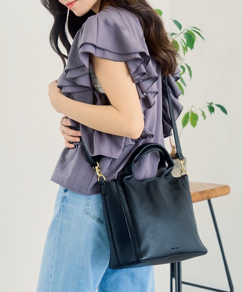 Legato Largo(レガートラルゴ)の「【Legato Largo】LH-D1373 レトロシボ 2WAYトート(トートバッグ・レディース・ブラック/ライトベージュ・FREE)」の5枚目の写真