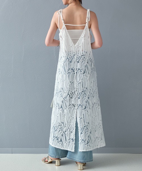 キャミソール ワンピース はおり 刺繍 レース ボタン シアー感 glitter × flower pretty lace dress/シアーインナー付レース